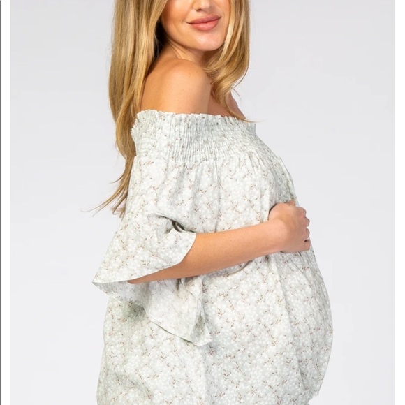 Pink Blush Mint Green Smocked Off Shoulder Top - Picture 2 of 3